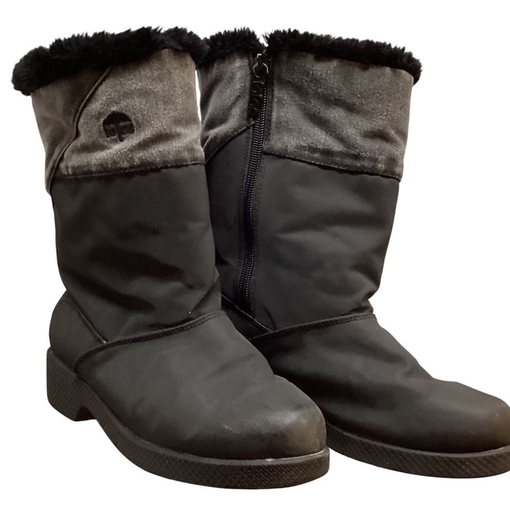 Totes Womens Black Gray Faux Fur Lined Winter Snow Boots Side Zip Warm Size 7